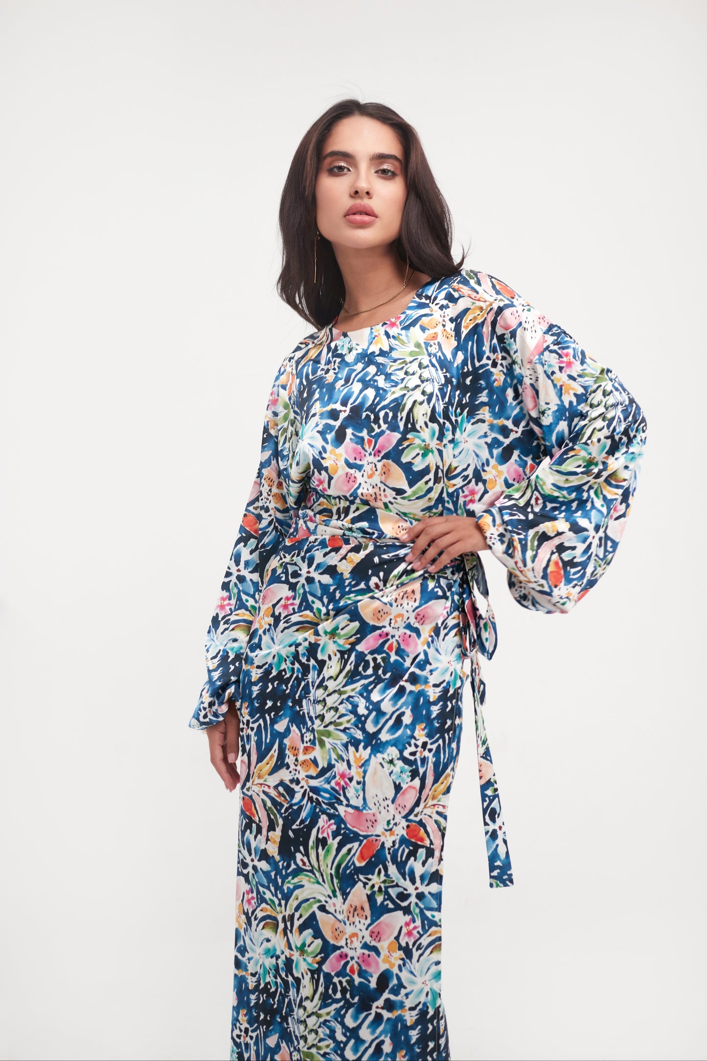 Dark Floral Satin Dress