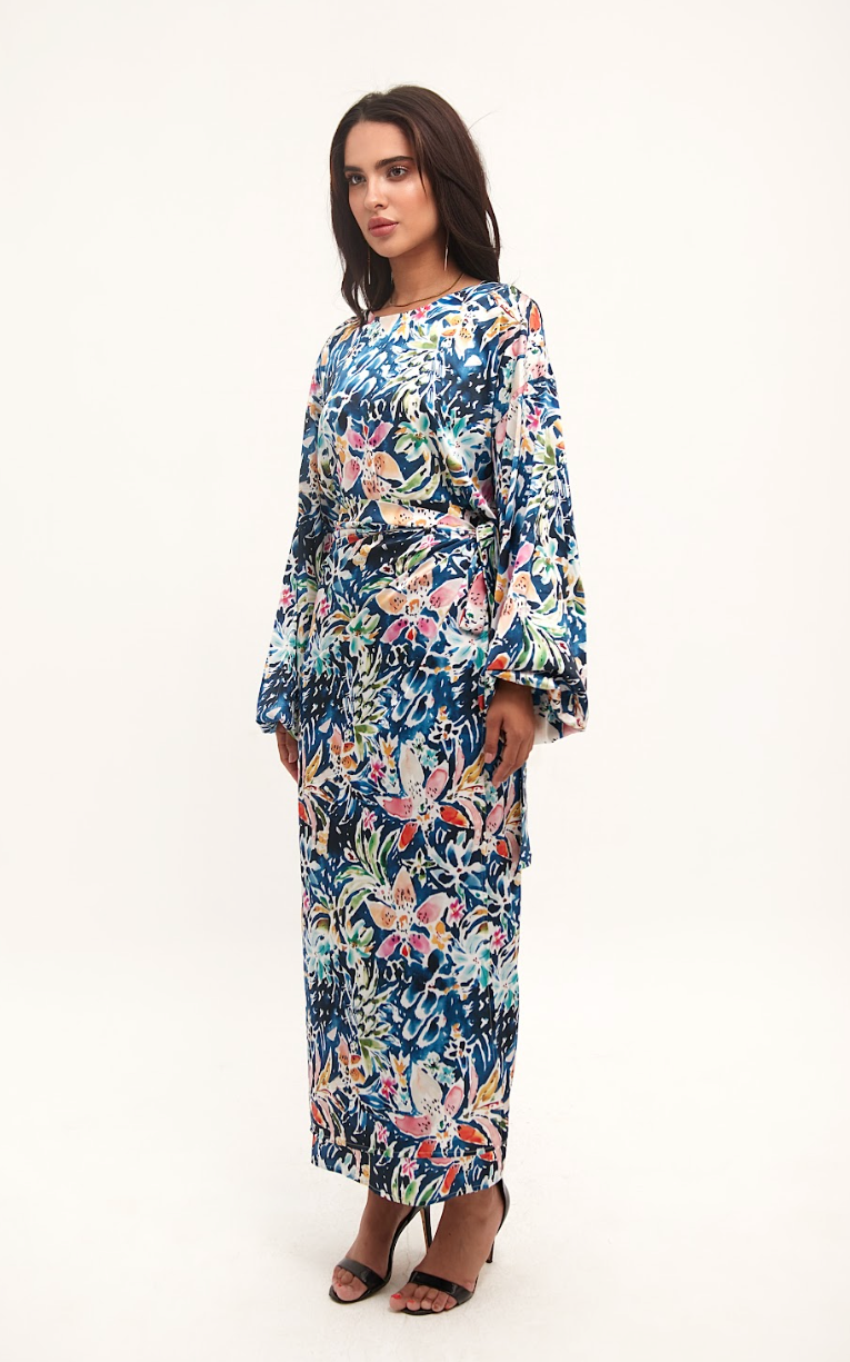 Dark Floral Satin Dress